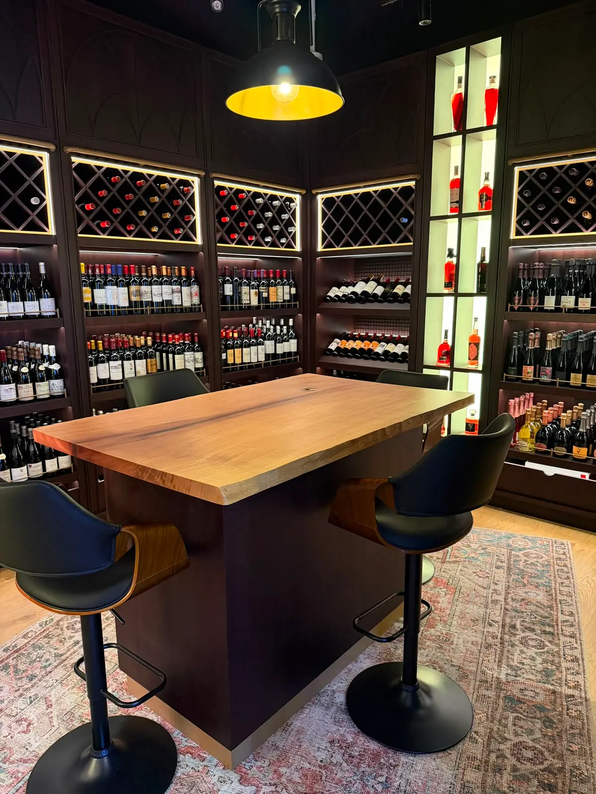 Close detail of a rare bottle on the CRU shelves.